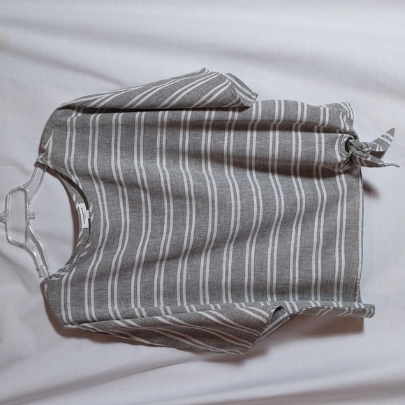 Beach Lunch Lounge Linen Blend Striped Blouse - Picture 1 of 8